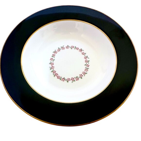 ARITA Rose Pavillion 3 Piece Dinner Plate Set Black Border, Gold Trim Flowers - Picture 7 of 10